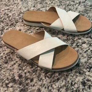 White Crisscross Slide Sandals